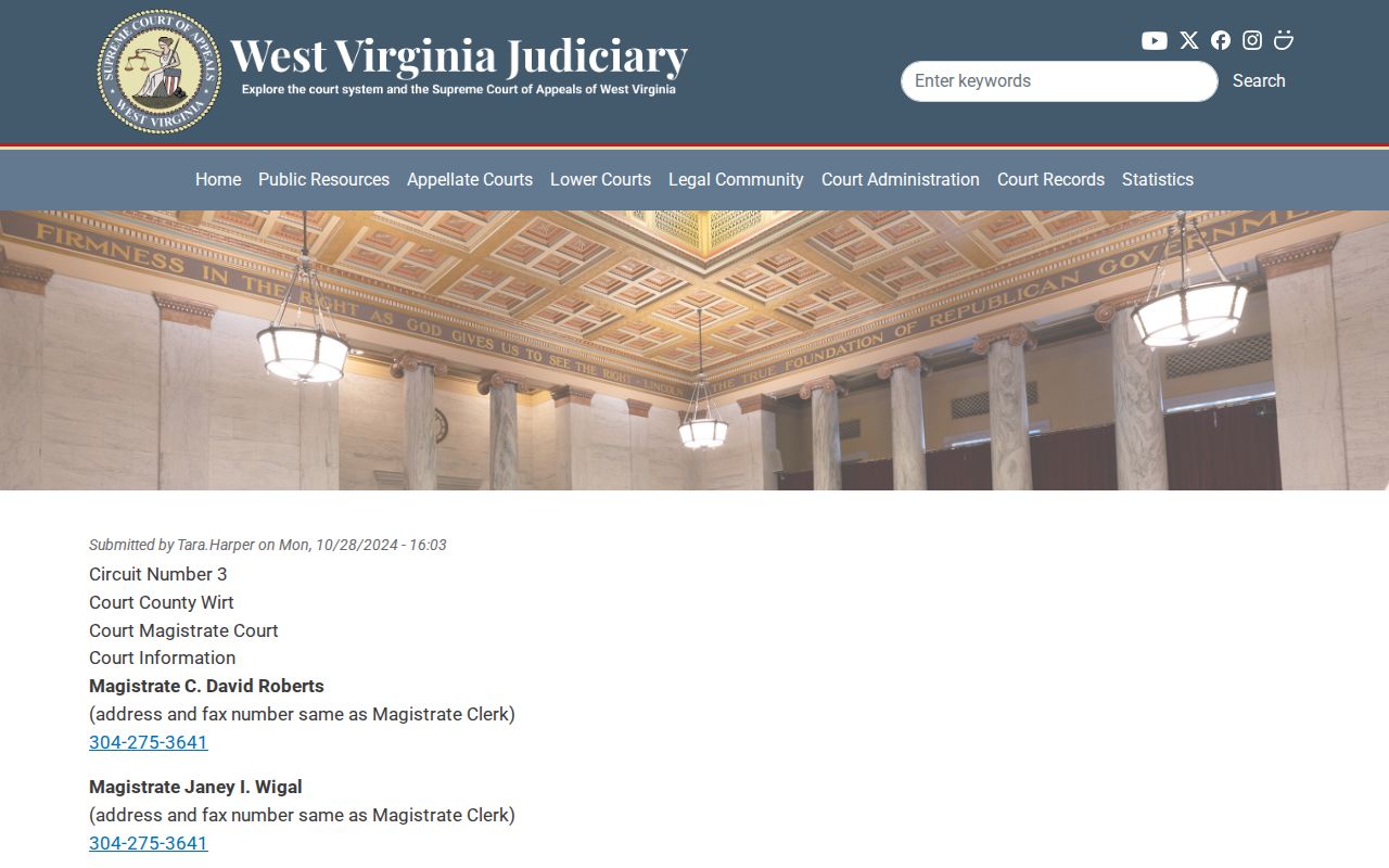 Wirt County criminal docket Magistrate Court judges and clerk panel