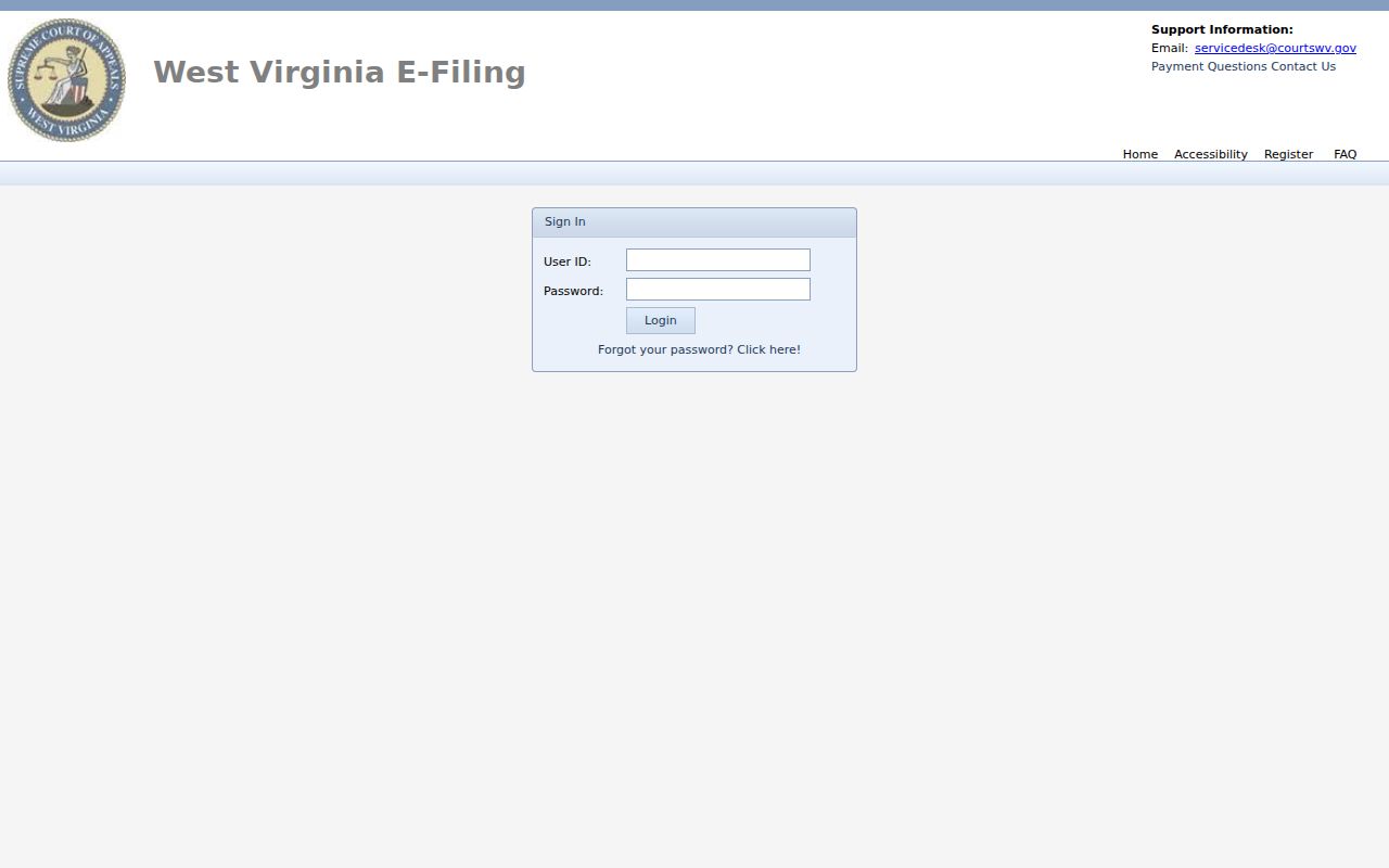 West Virginia Circuit and Family Court E-File sign-on used for Wirt County cases