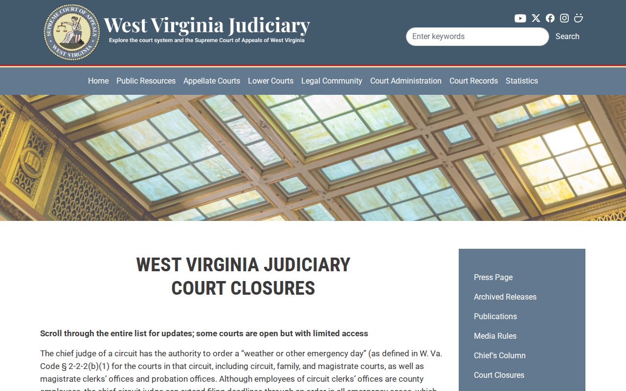 Wirt County court closure status search for court dates