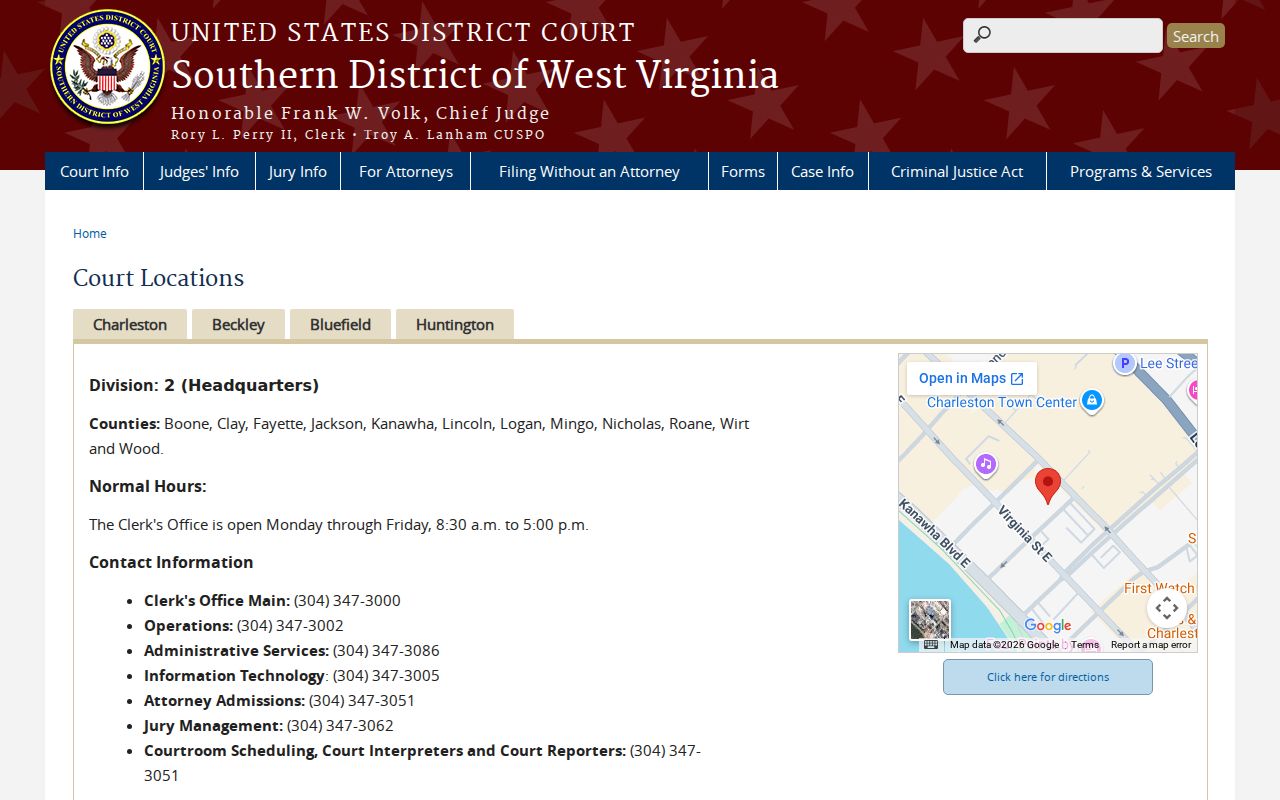 Elizabeth court docket federal route to Charleston courthouse information